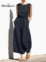 Women's Solid Color Loose Elegant Casual Sleeveless Jumpsuit