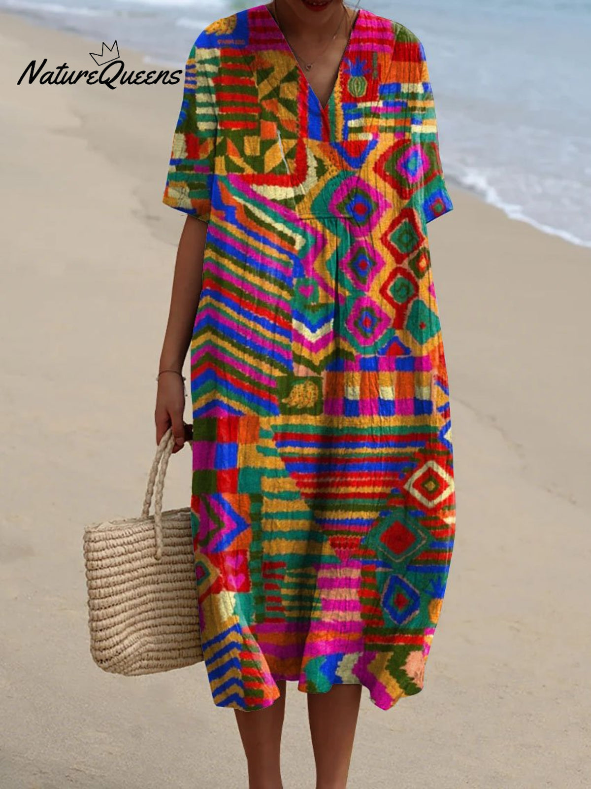 Women's Vintage Ethnic Pattern Art Print Flowy Dress