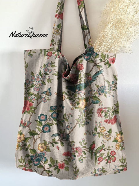 Retro Floral Linen Tote Bag Multicolor / 20Cmx27Cm