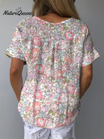 Women’s Lovely Cute Floral Art Print Casual Cotton And Linen Shirt