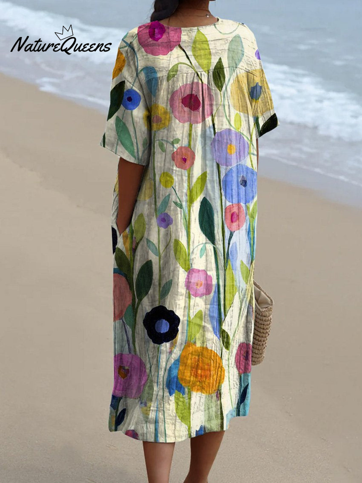 Oil Painting Spring Field Art Printed Women's Flowy Dress