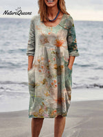 Spring Cherry Blossom Floral Close - Up View Art Women’s Linen Pocket Tunic Dress Multicolor / S