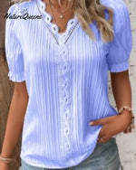 Women's Hollow Short Sleeve European and American Dress Shirt