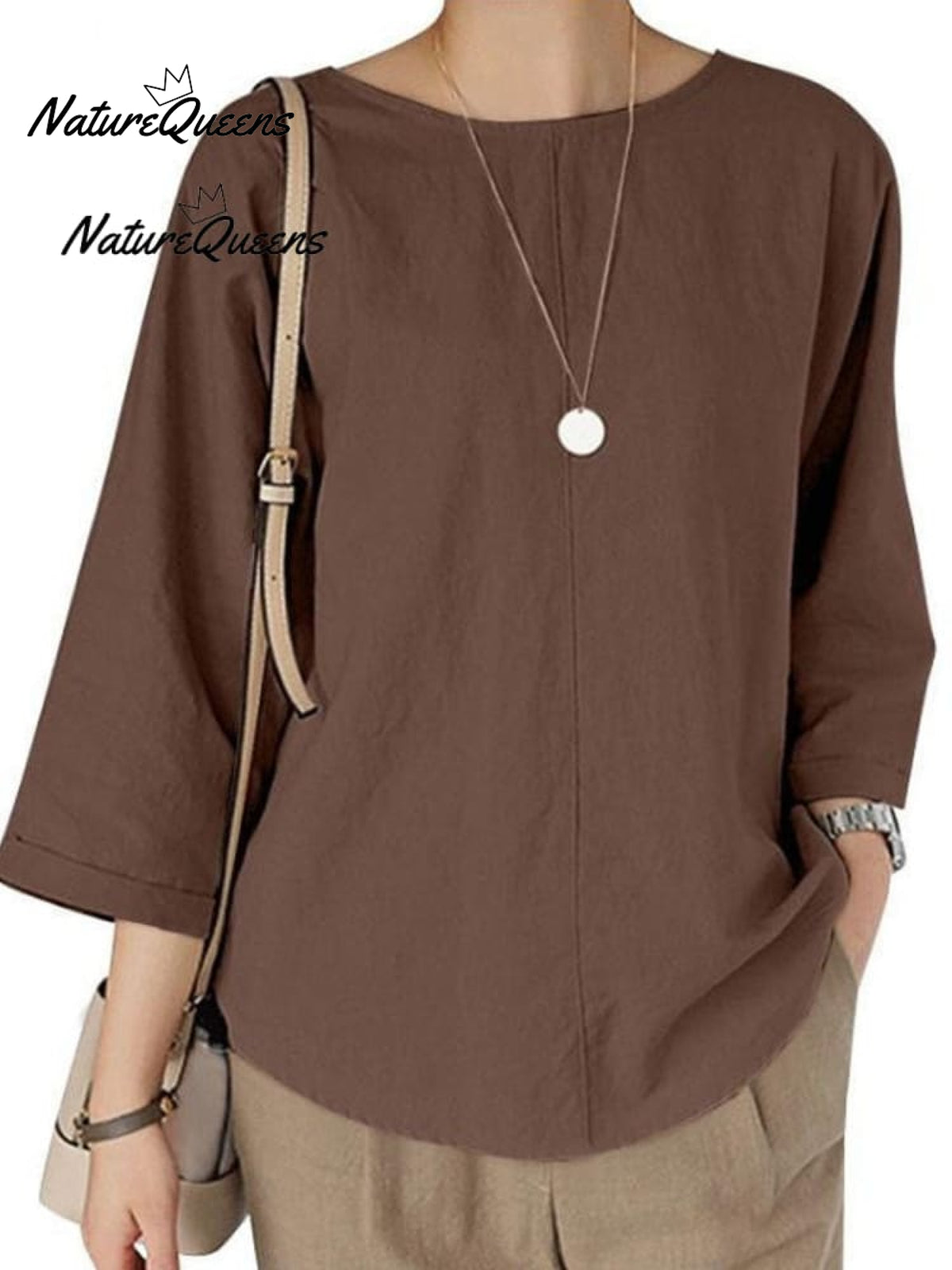 Women's Solid Color Loose Elegant Casual Cotton And Linen T-Shirt