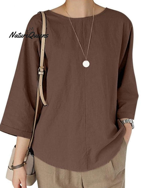 Women's Solid Color Loose Elegant Casual Cotton And Linen T-Shirt