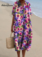 Women's Flower Watercolor Splash Fluid Art Print Flowy Dress