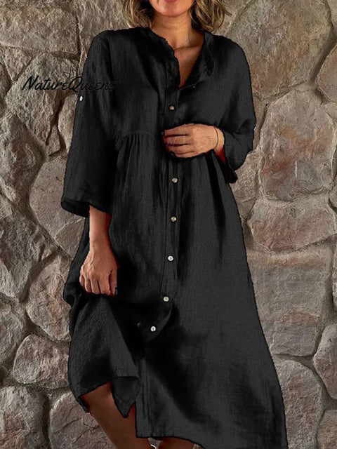 Women’s Cotton & Linen Casual Long Dress Black / S