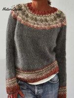 Retro Art Print Casual Pullover Sweater