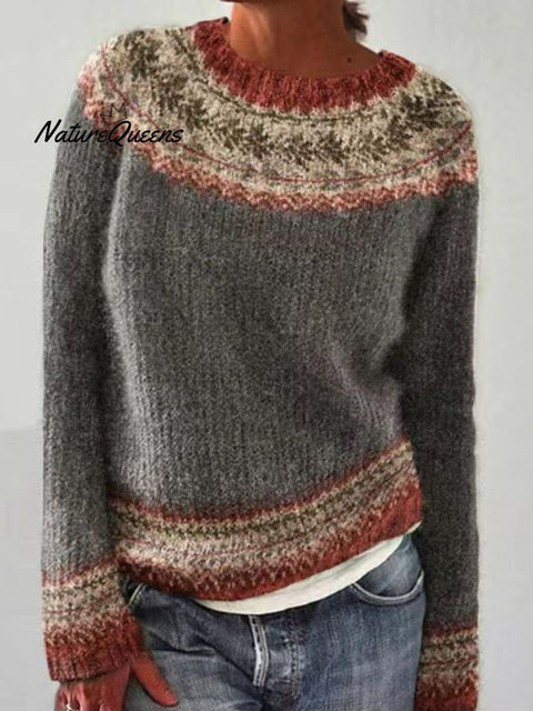 Retro Art Print Casual Pullover Sweater