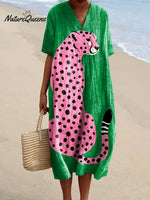 Women's Vintage Pink Cheetah Art Print Flowy Dress