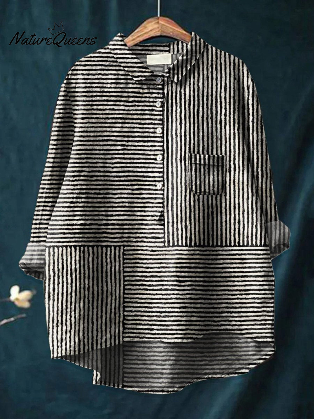 Women's Minimalist Abstract Geometry Art Print Casual Cotton And Linen Shirt