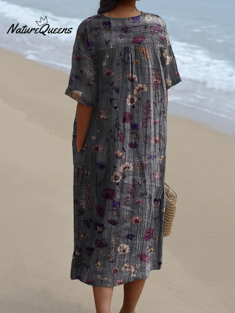 Women's Retro Flower Art Print  Casual Dress