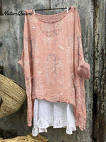 Women's Vintage Art Print Casual Cotton And Linen Shirt