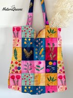 Flower Splicing Print Pattern Linen Tote Bag
