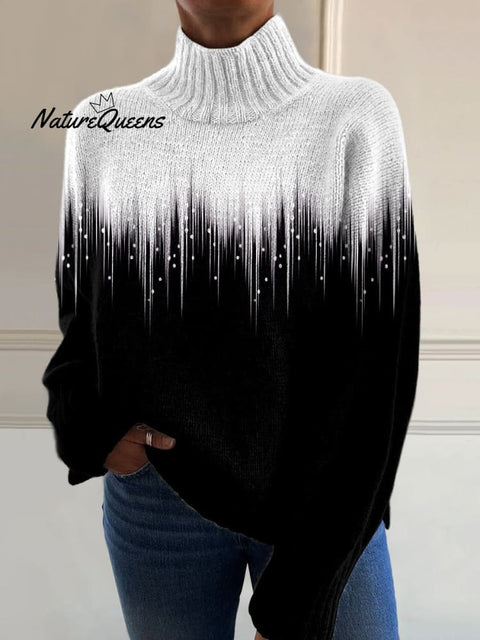 Romantic Flash Ray Art Print Knit Turtleneck Pullover Sweater