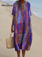 Geometric Wave Pattern Printed Women's Flowy Dress