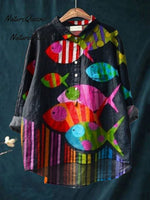 Women's Fish Art Print Casual Cotton Shirt
