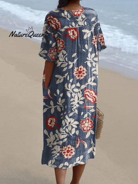 Women's Retro Flower Art Print  Casual Dress