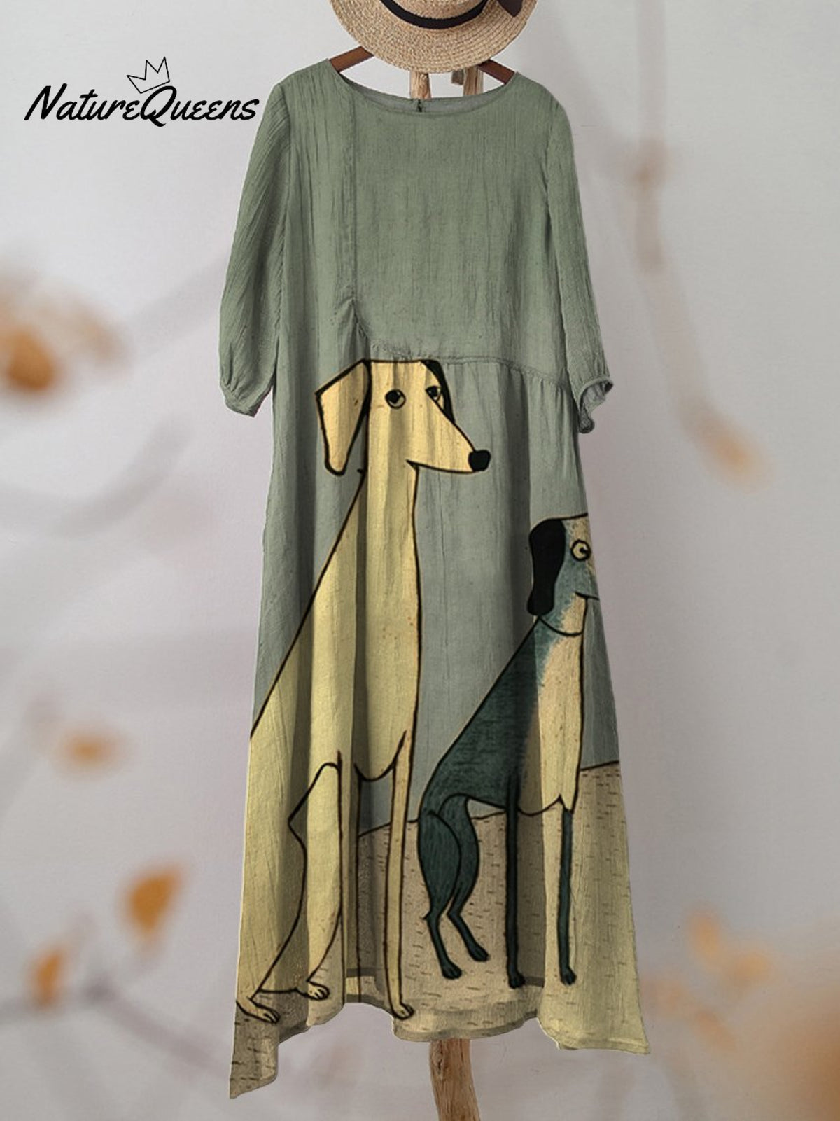 Women's Retro Minimalist Dog Print Pocket Cotton Dress