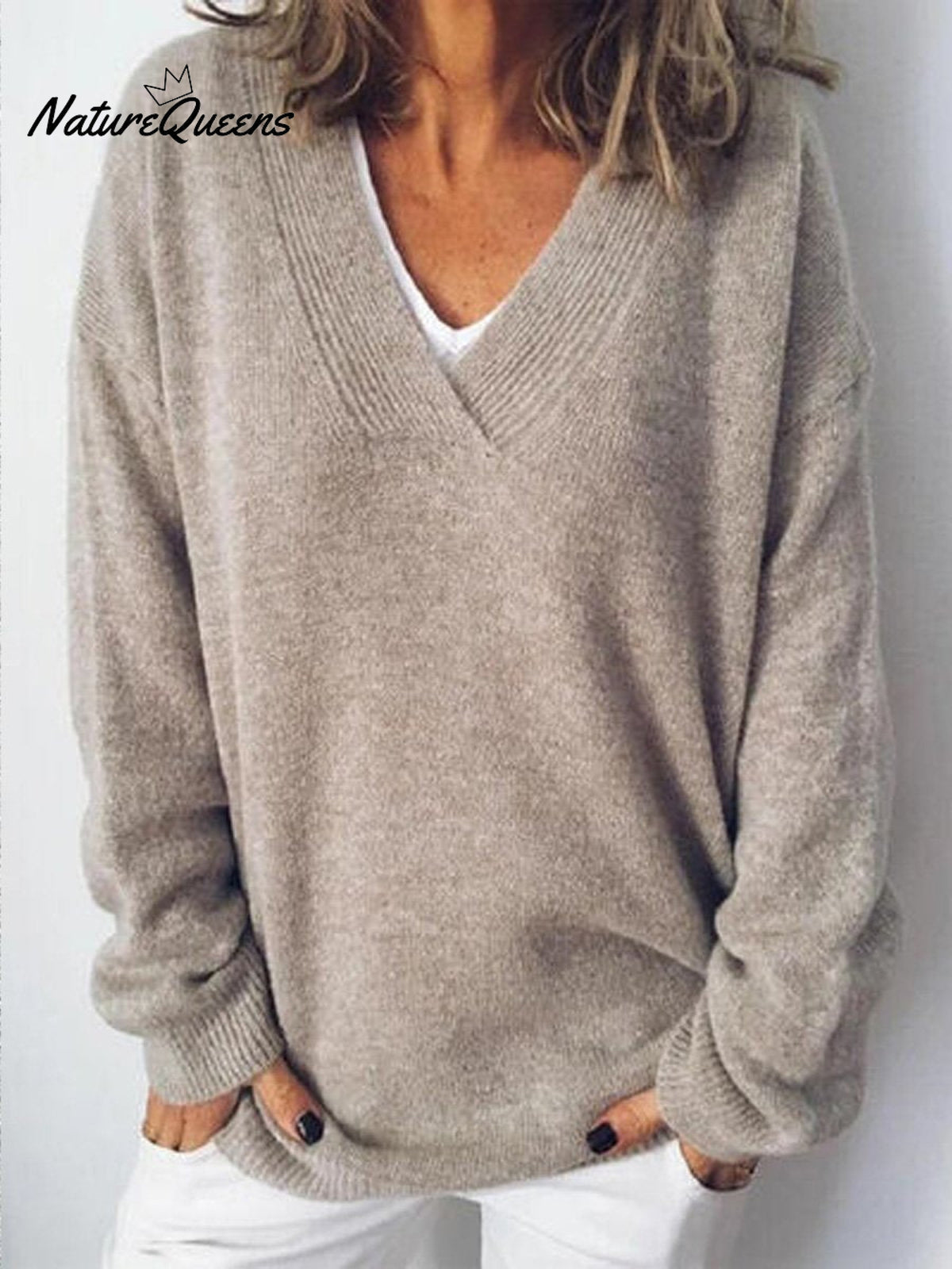Women's V-neck Pullover Knitted Sweater