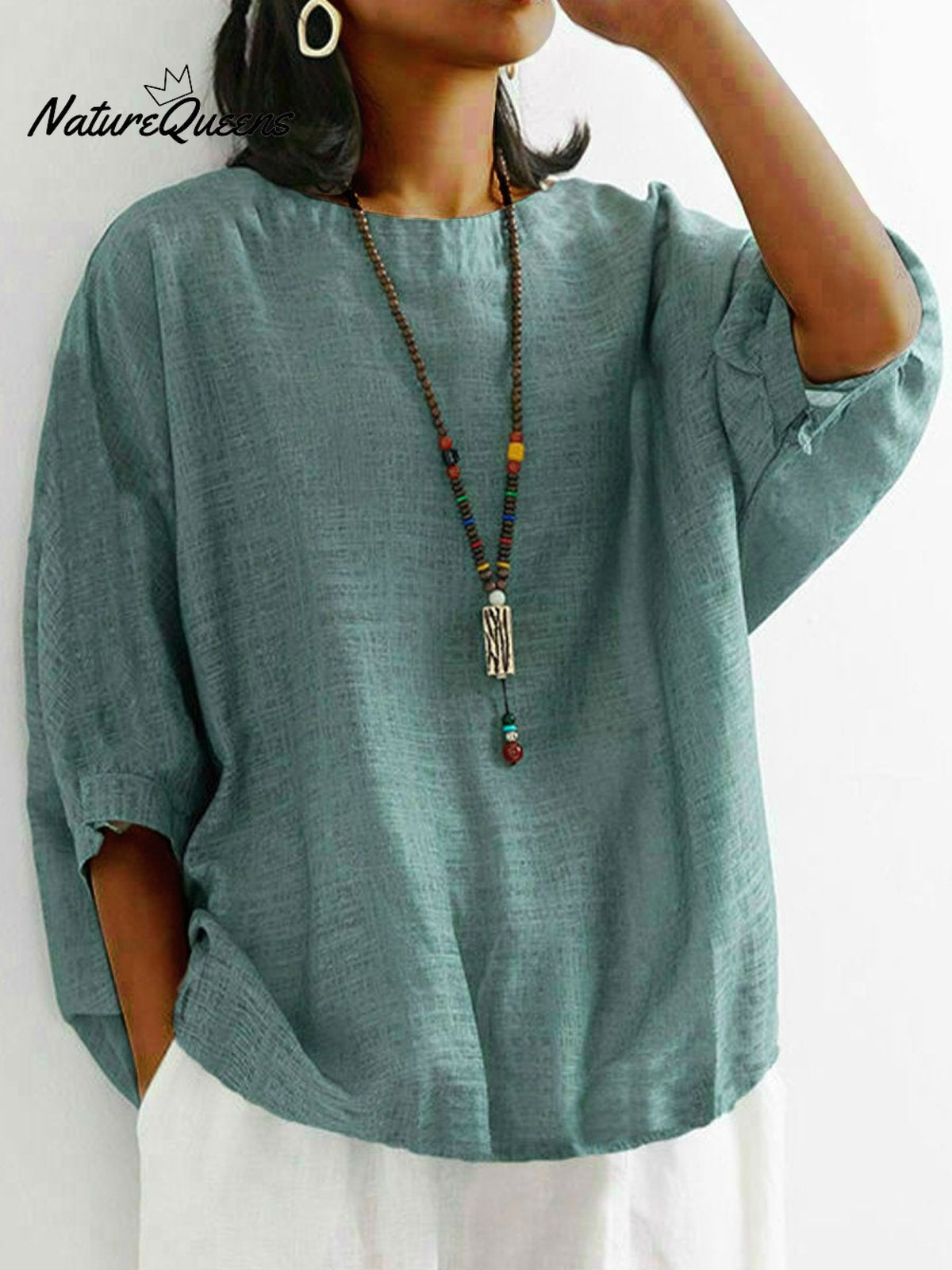 Women Solid Color Loose T-Shirt Green / M