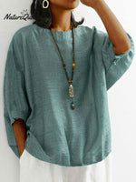 Women Solid Color Loose T-Shirt Green / M