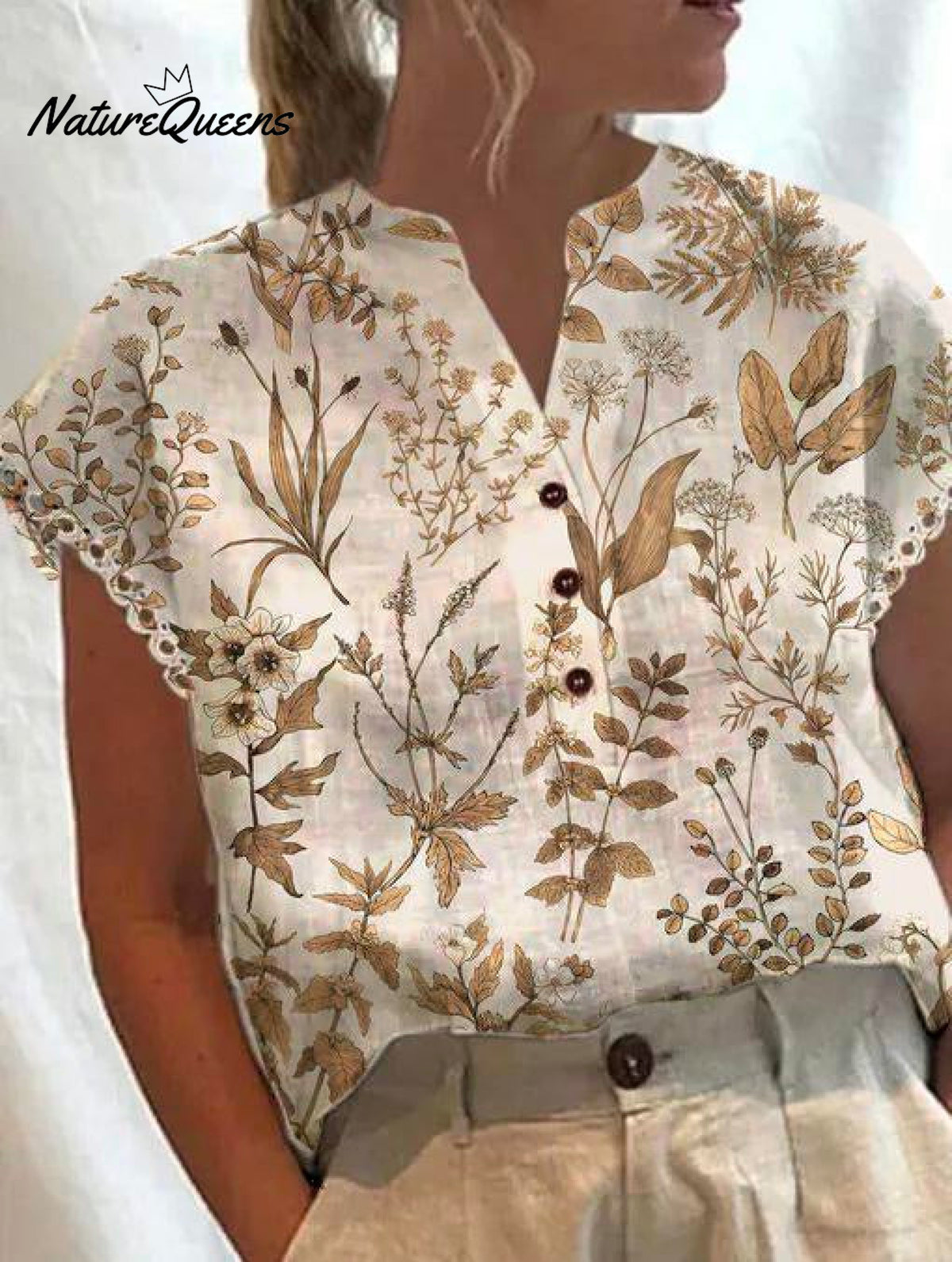 Women’s Dead Leaf Print Casual Top Colorful / S