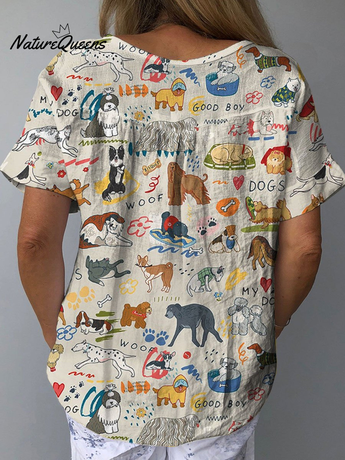 Women's Cute Dog Art Print Casual Cotton And Linen Shirt