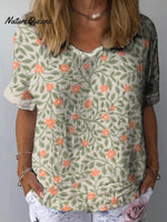 Women’s Lovely Cute Flowers Art Print Casual Cotton And Linen Shirt Multicolor / S