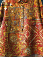 Vintage Ethnic Floral Pattern Art Print Casual Cotton And Linen Shirt