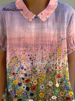 Oil Painting Summer Field Art Printed Women's Casual Cotton And Linen Shirt