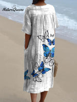 Women's Vintage Lovely Butterflies Art Print Flowy Dress