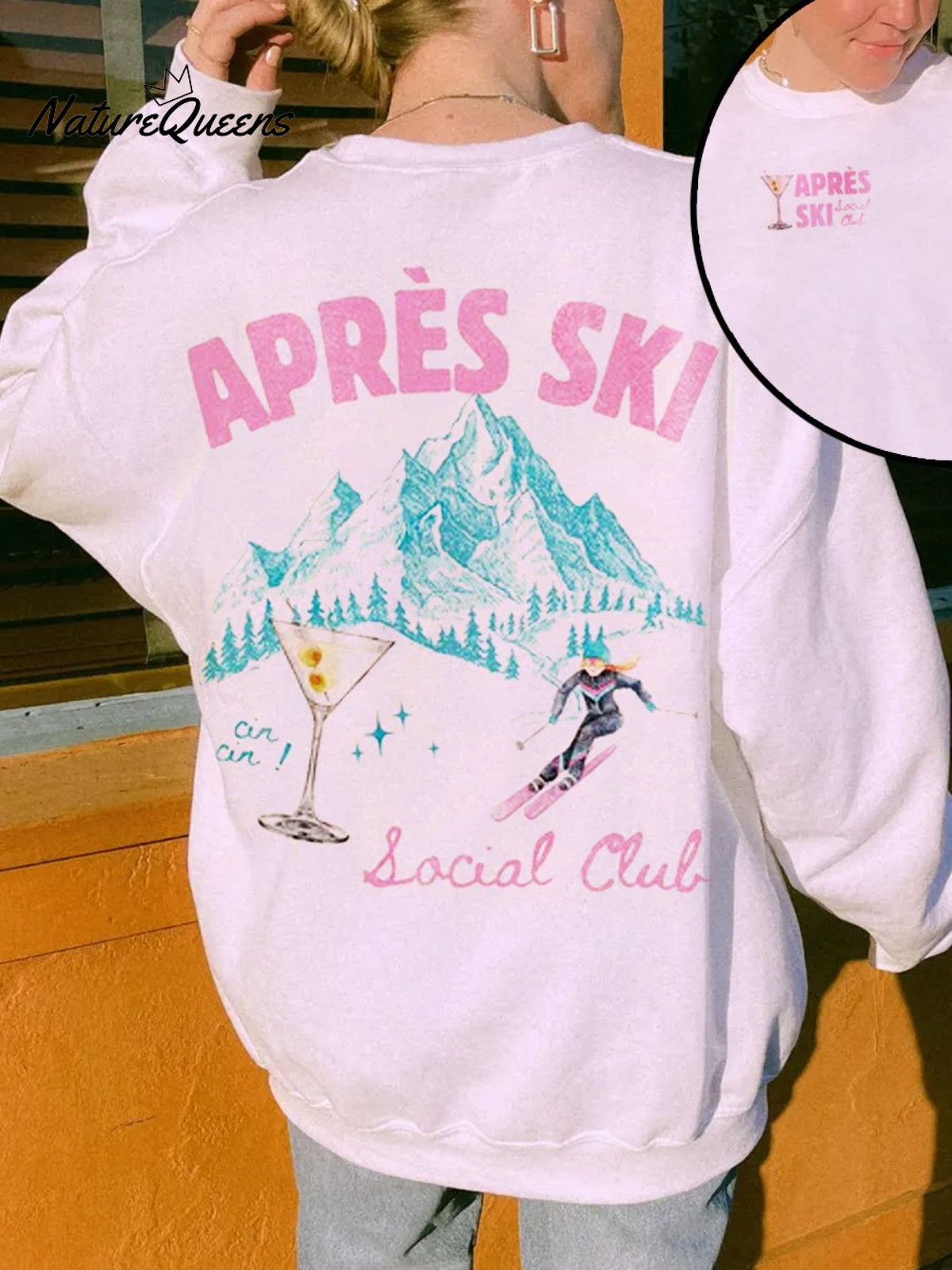 Vintage Apres Ski Print Casual Sweatshirt