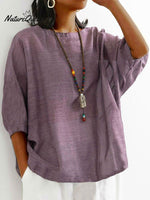 Women Solid Color Loose T-Shirt Purple / M