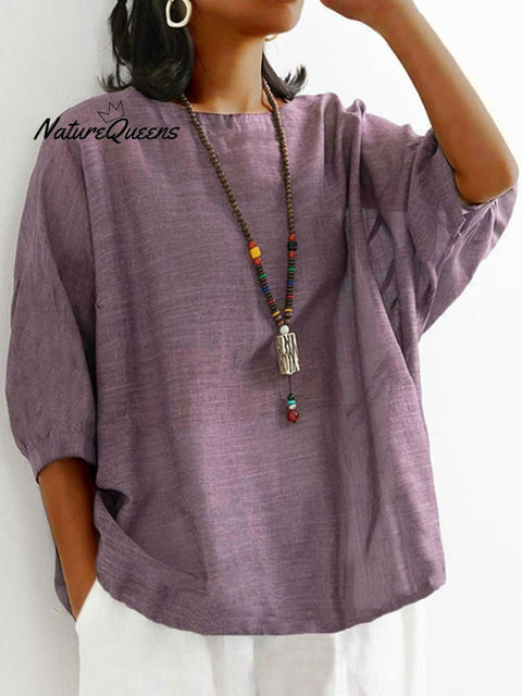 Women Solid Color Loose T-Shirt Purple / M