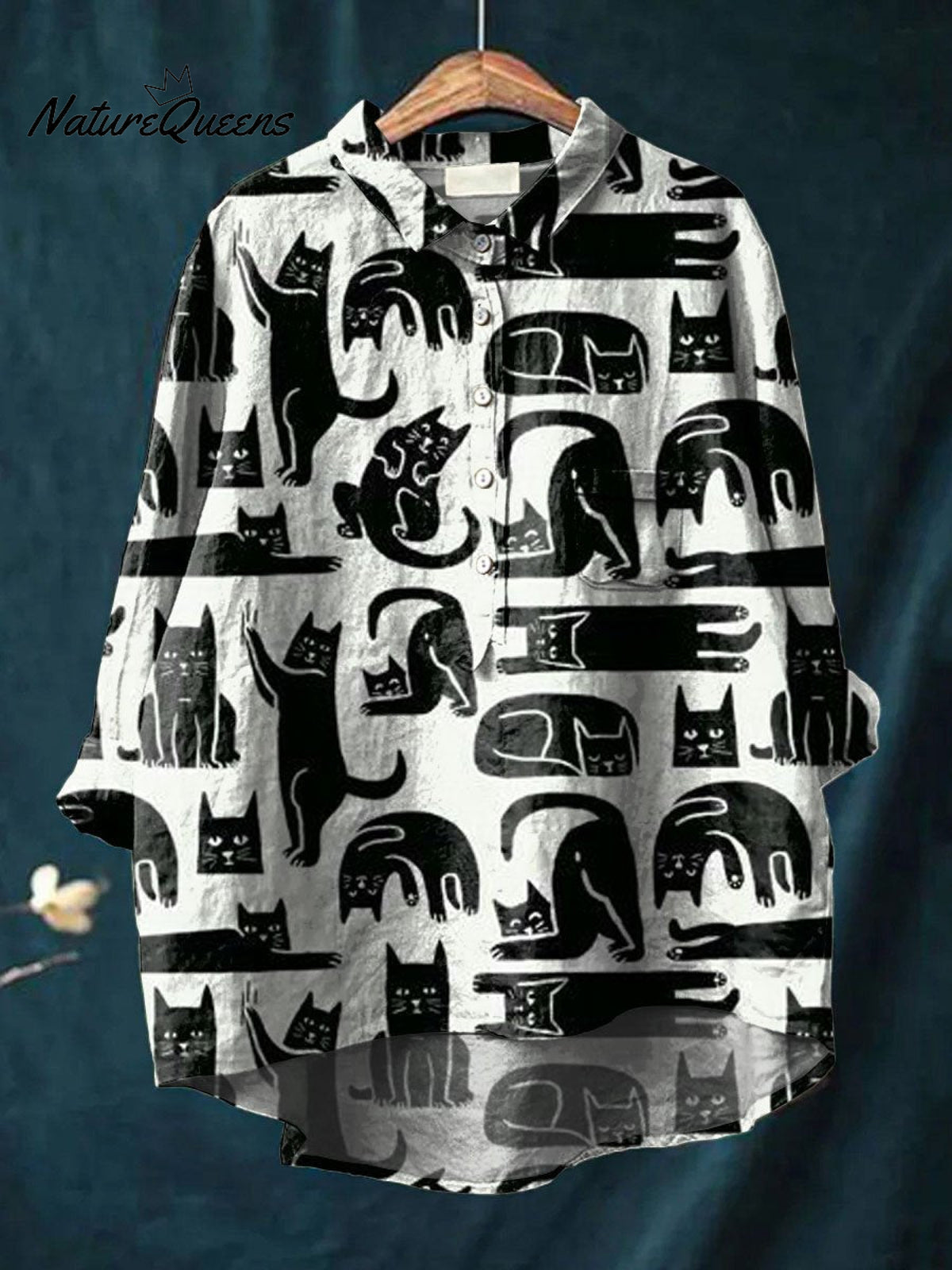 Women'sCat Print Casual Cotton And Linen Shirt