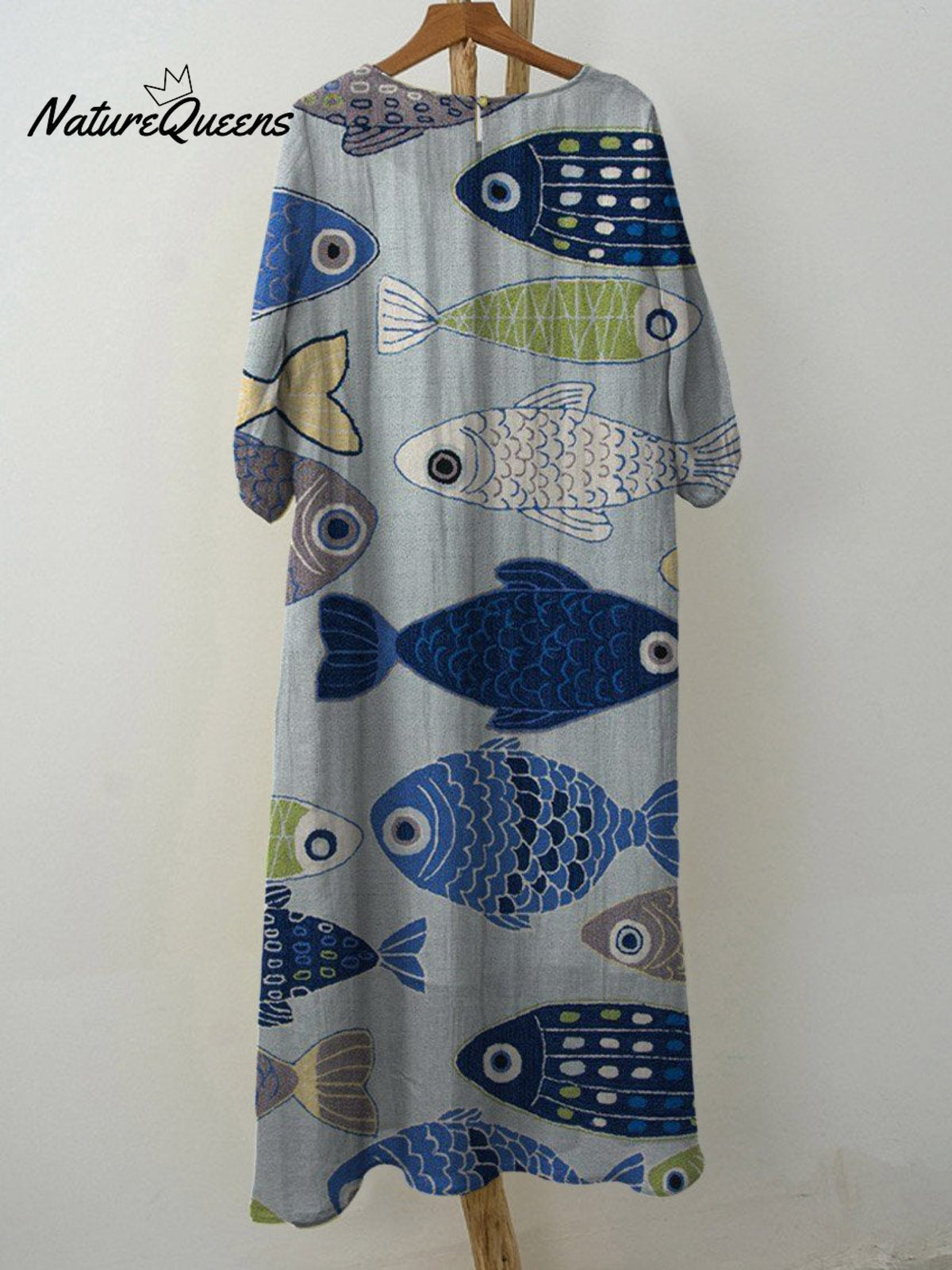 Women's Vintage Lovely Fish Art Print Pocket Cotton Dress