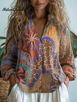 Ethnic Style Tribal Pattern Printed Women's Casual Long Sleeve Comfortable Cotton Shirt