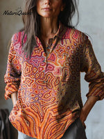 Ethnic Tribal Pattern Printed Women's Casual Cotton And Linen Shirt