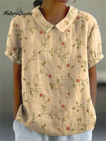 Women’s Retro Floral Art Print Casual Cotton And Linen Shirt Multicolor / S