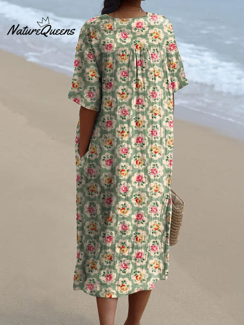 Women's Vintage Floral Art Print Casual Flowy Dress