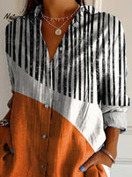 Minimalist Style Geometric And Line Art Printed Women's Casual Cotton Shirt