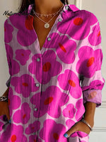 Vibrant Pink Floral Pattern Printed Women's Casual Cotton Shirt
