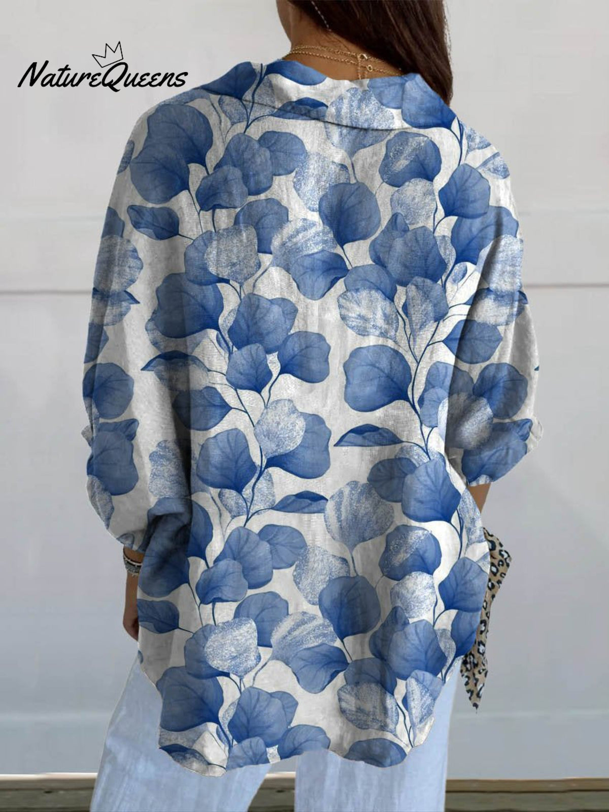 Women's Vintage Floral Art Print Casual Linen V-neck Shirt