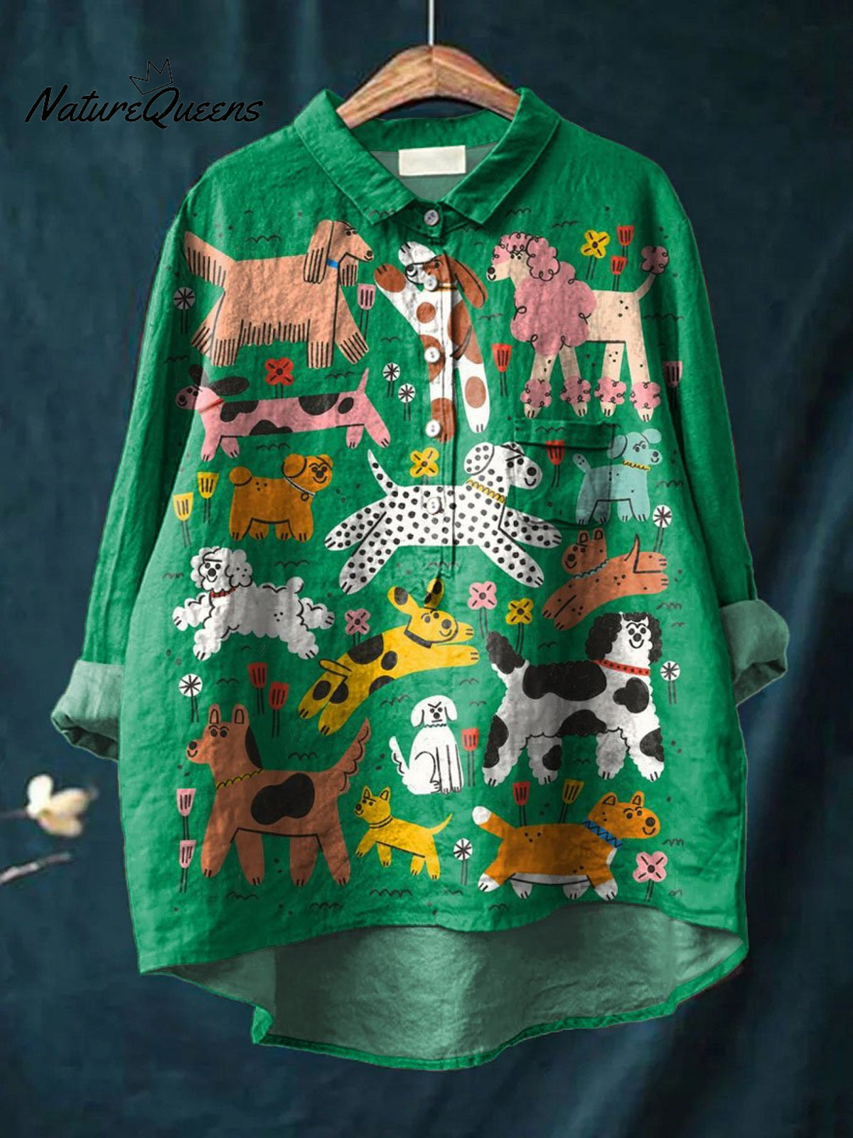 Cute Lovely Dogs Art Print Casual Cotton And Linen Shirt