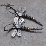 Round Moonstone Dragonfly Earrings