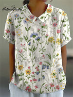 Women’s Retro Floral Art Print Casual Cotton And Linen Shirt Multicolor / S
