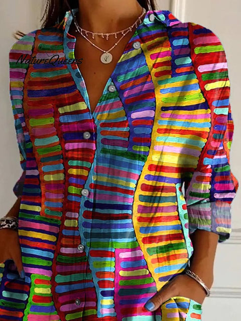 Colorful Tribe Style Pattern Printed Women's Casual Cotton Shirt