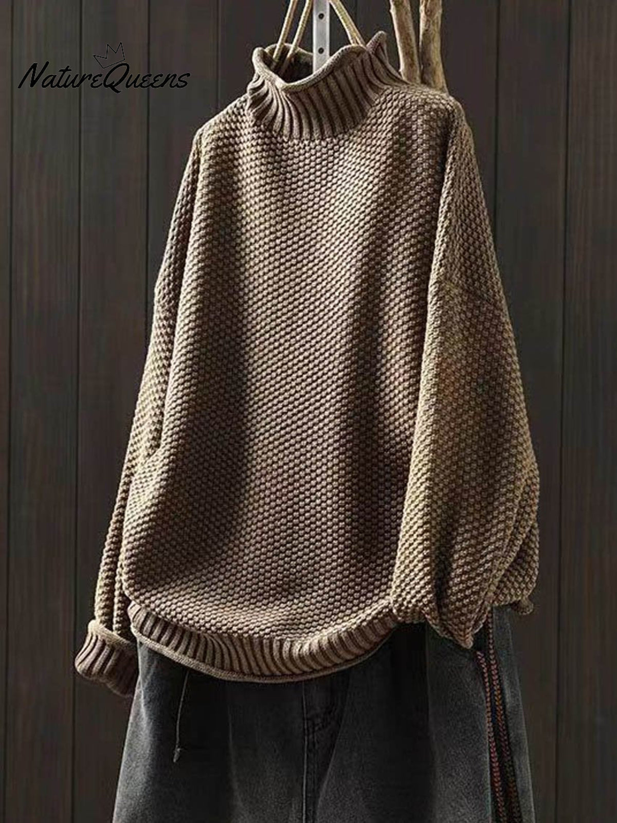 Women's Retro Solid Color Loose Elegant Half Turtleneck Casual Pullover Knitted Sweater