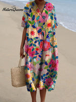 Women's Flower Watercolor Splash Fluid Art Print Flowy Dress